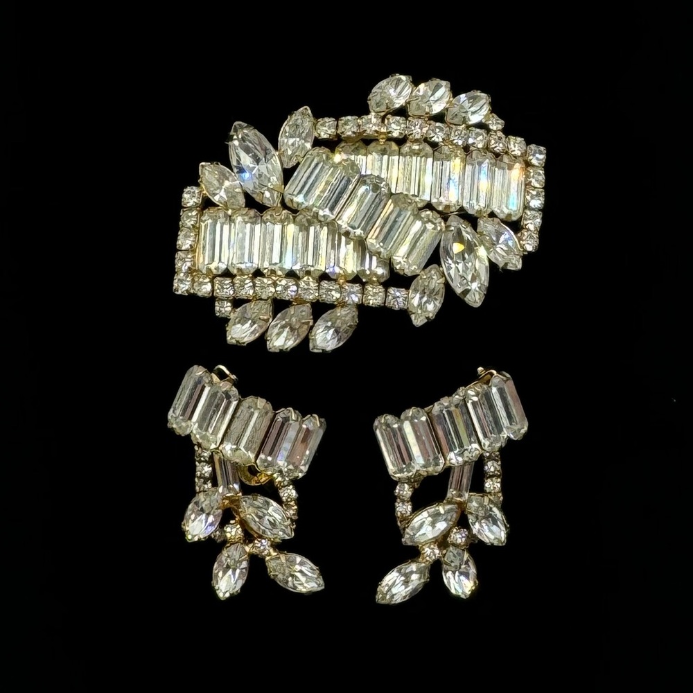 HOBÉ Vintage Crystal Brooch & Clip-On Earring Set